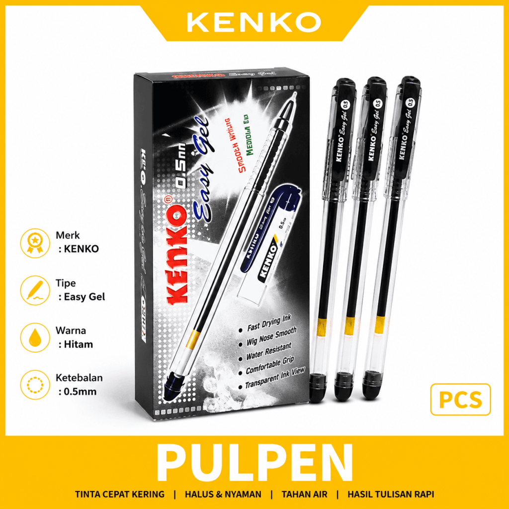 KENKO - Pulpen Gel Pen Easy Gel Pen Variasi 0.5mm Hitam - Pcs