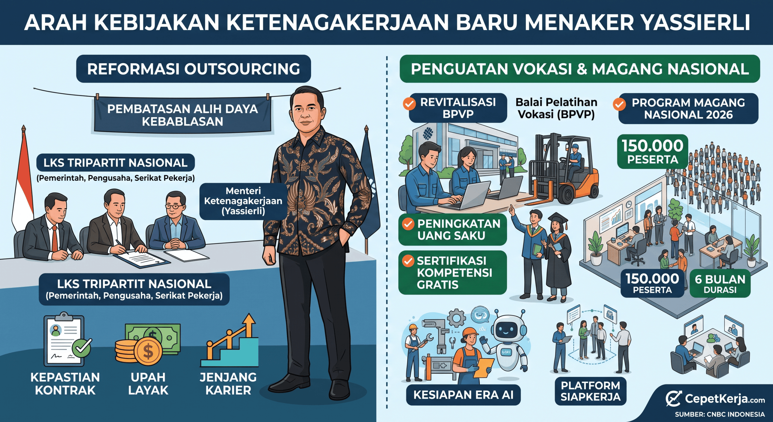 Menaker Yassierli rombak aturan kerja! Pembatasan outsourcing kebablasan & kuota vokasi dipacu 3x lipat demi pelindungan pekerja dan talenta digital 2026